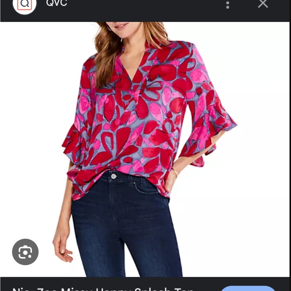 NIC+ZOE Pink and Red Floral-Print Ruffle-Sleeve Blouse